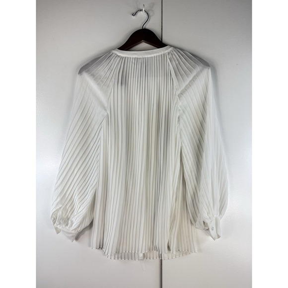 Midnight Velvet Ivory Pleated Tie Neck Long Sleeve Blouse Top Small - Picture 4 of 9